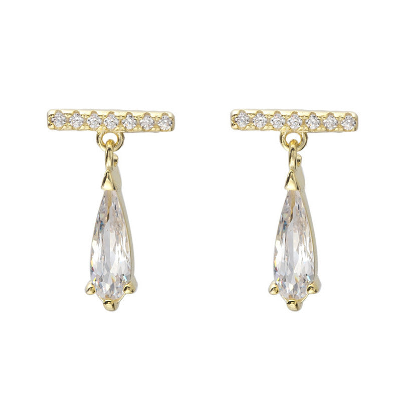 One Word Earrings Temperament Earrings Zircon Drop Earrings Women's Earrings