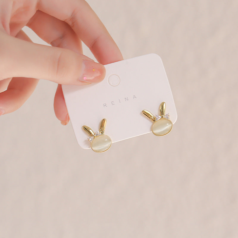 Cute Rabbit Opal Stud Earrings Earrings Silver Post Earrings