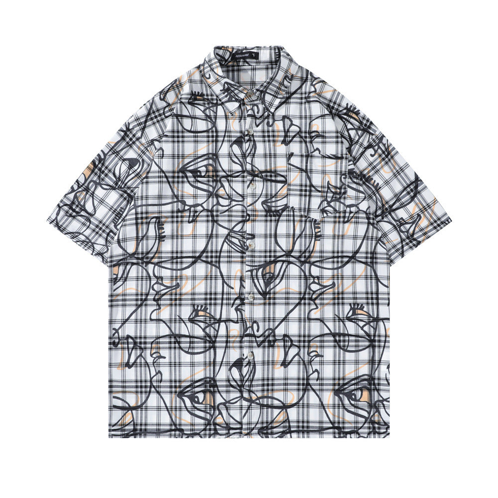 Loose Short Sleeve Plaid Shirt Men's Shirt