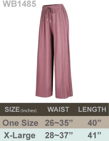 Lock and Love Womens Pleated Wide Leg Palazzo Maxi Pants with Drawstring or Elastic Band