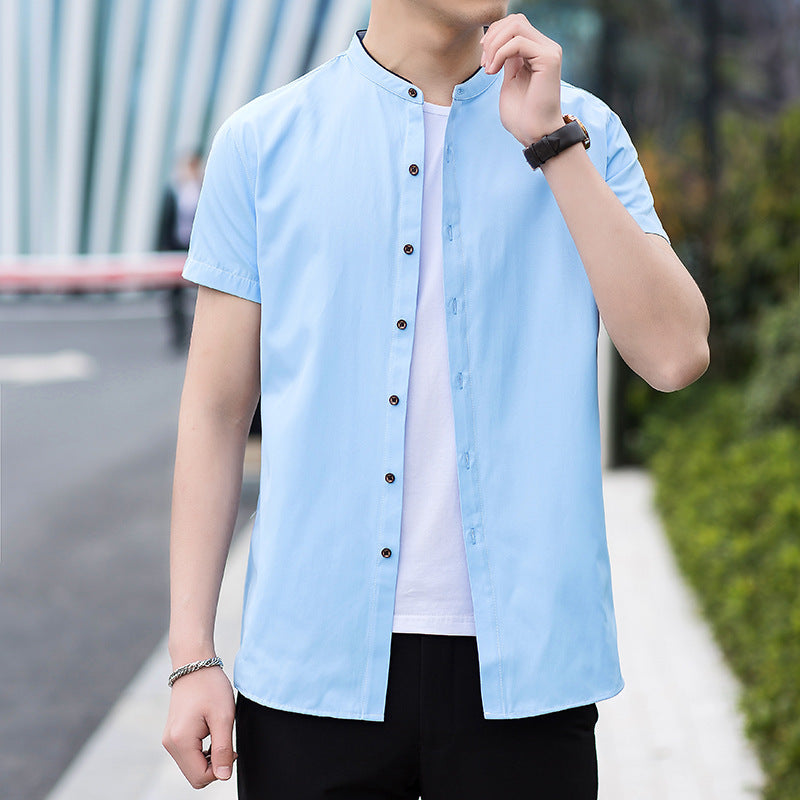 Young men's shirt round neck white shirt