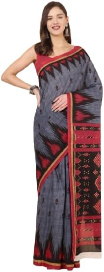 Temple Border Printed Sambalpuri Ikat Pure Cotton Saree - Traditional Elegance with Handcrafted Border Print