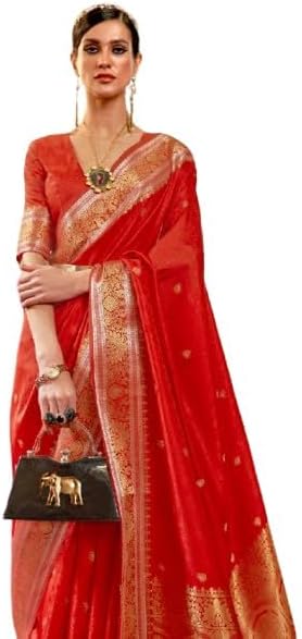 Womens Kanjivaram Silk Saree with Zari Woven Saree With Blouse Piece