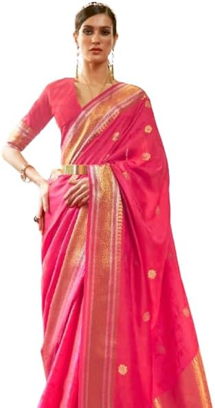 Womens Kanjivaram Silk Saree with Zari Woven Saree With Blouse Piece