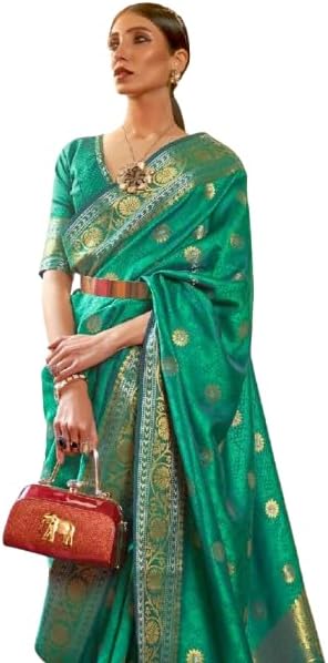 Womens Kanjivaram Silk Saree with Zari Woven Saree With Blouse Piece