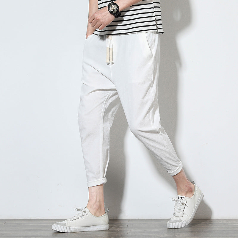 Summer men's pants pants linen Korean trend loose casual pants feet cotton Mahal pants men's pants