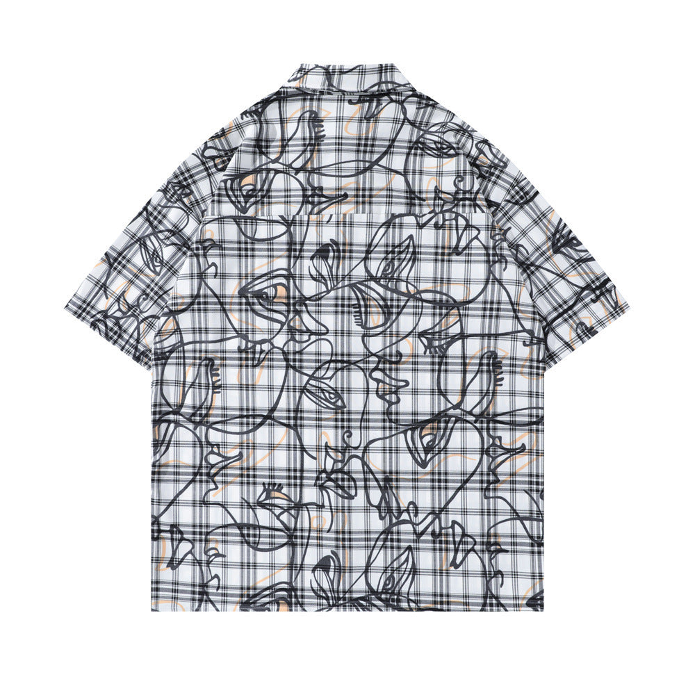 Loose Short Sleeve Plaid Shirt Men's Shirt