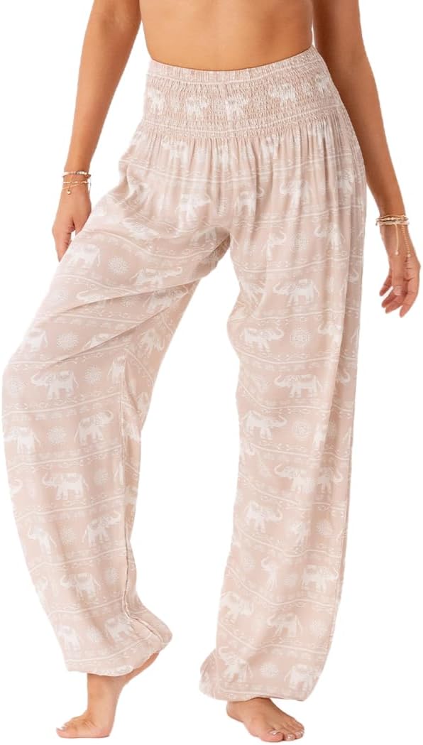 Lotus and Luna Women's Harem Pants Thai Pants for Beach & Lounge High Waisted Flowy Boho Pants Genie Pants Yoga Pants