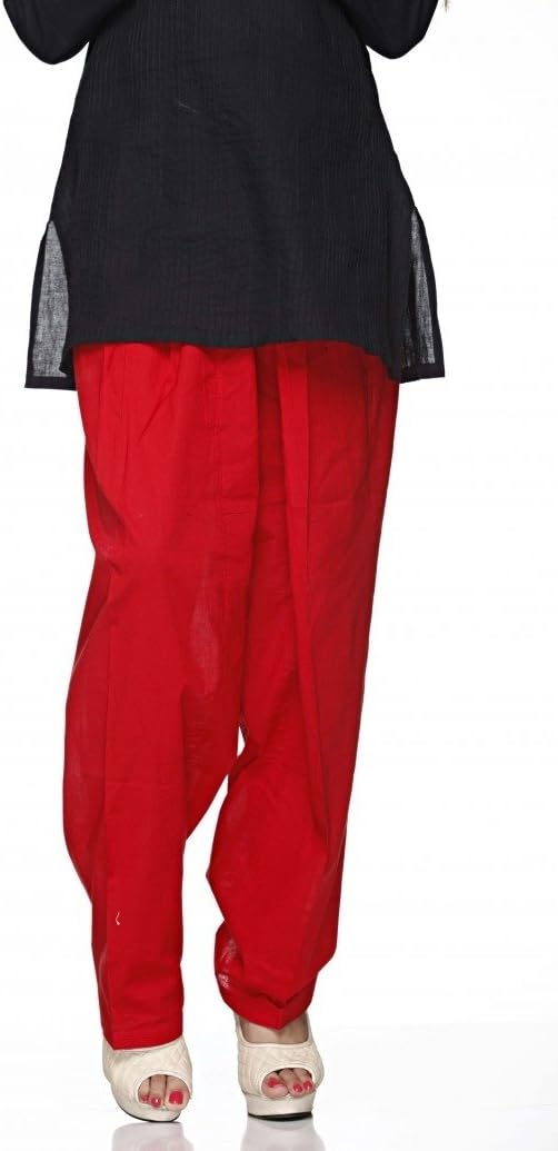 ladyline Plain Cotton Salwar Pants with Drawstring Indian Baggy Pants for Women Yoga (Red, Size-Plus 4X)