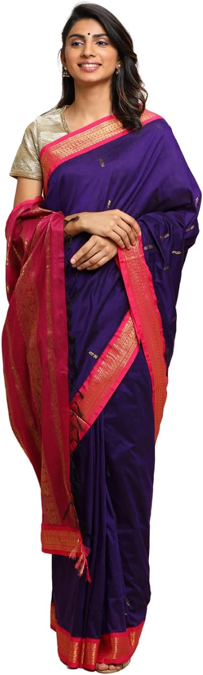 Women's Gadwal Silk Cotton Saree with Contrast Unstitched Blouse Piece - Stylish and Classic Traditional Saree