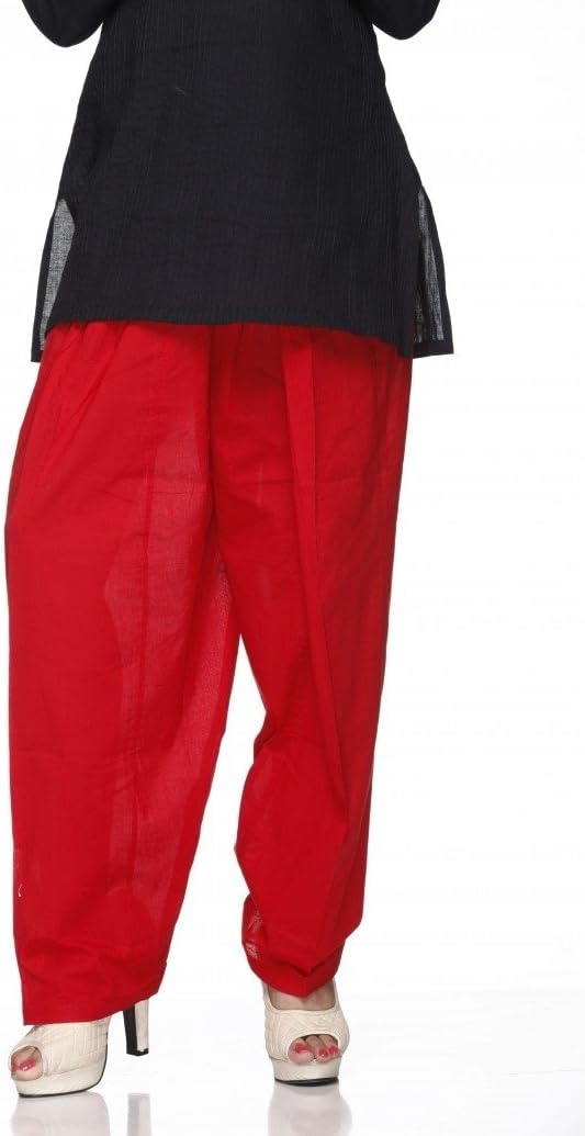 ladyline Plain Cotton Salwar Pants with Drawstring Indian Baggy Pants for Women Yoga (Red, Size-Plus 4X)