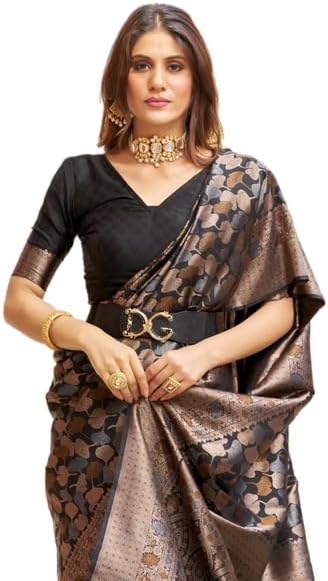 Womens Kanjivaram Silk Saree with Zari Woven Saree With Blouse Piece