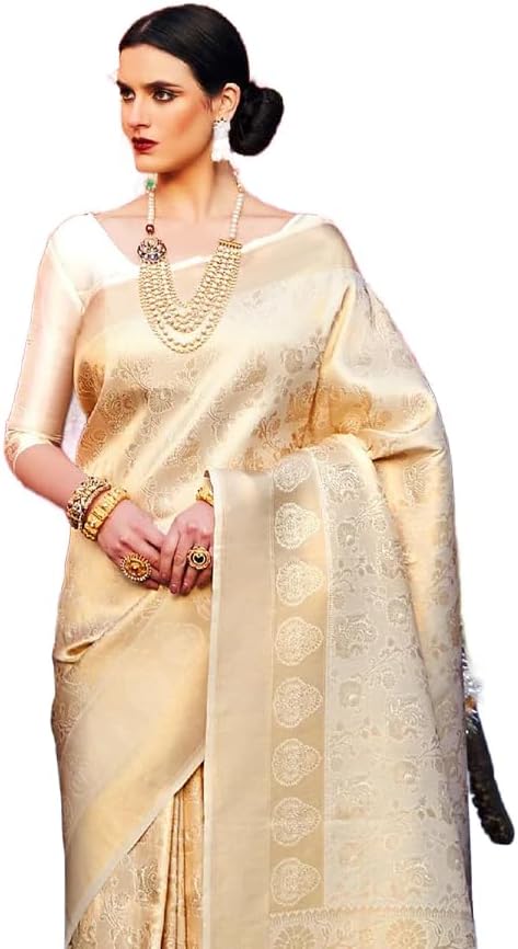 Womens Kanjivaram Silk Saree with Zari Woven Saree With Blouse Piece