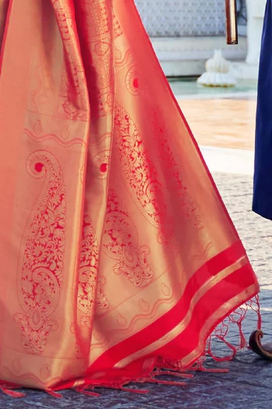 Womens Kanjivaram Silk Saree with Zari Woven Saree With Blouse Piece