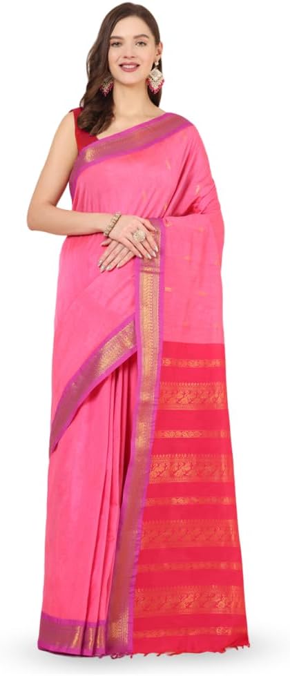 Women's Gadwal Silk Cotton Saree with Contrast Unstitched Blouse Piece - Stylish and Classic Traditional Saree