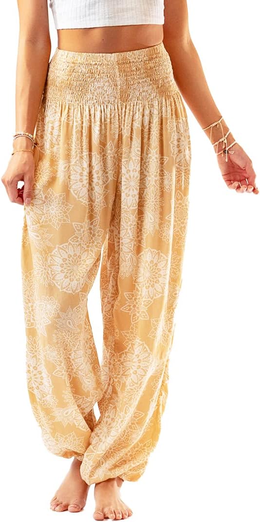 Lotus and Luna Women's Harem Pants Thai Pants for Beach & Lounge High Waisted Flowy Boho Pants Genie Pants Yoga Pants