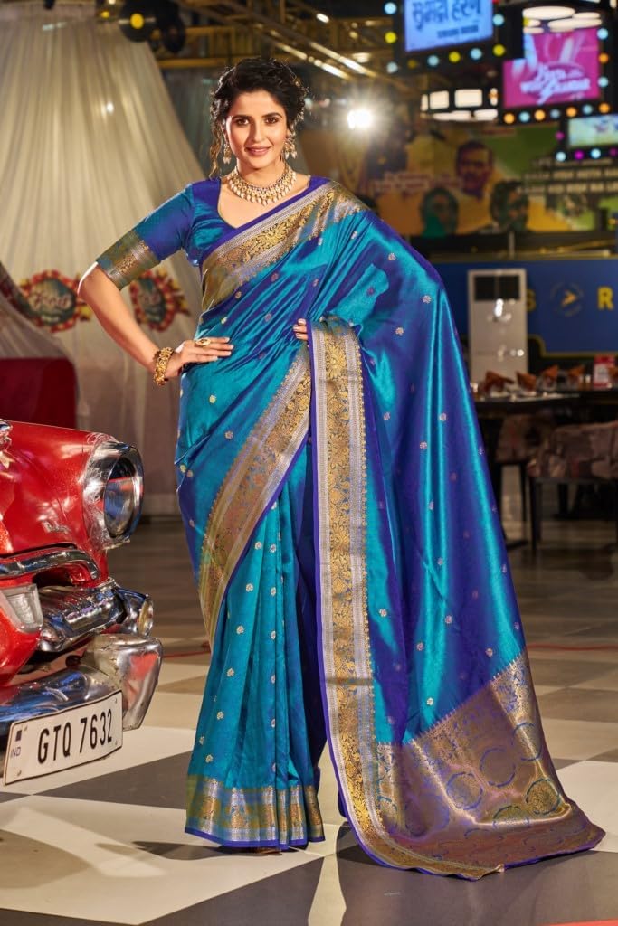 Womens Kanjivaram Silk Saree with Zari Woven Saree With Blouse Piece