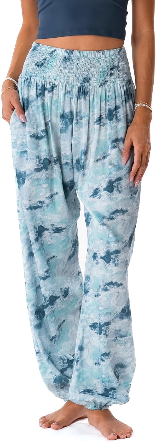 Lotus and Luna Women's Harem Pants Thai Pants for Beach & Lounge High Waisted Flowy Boho Pants Genie Pants Yoga Pants