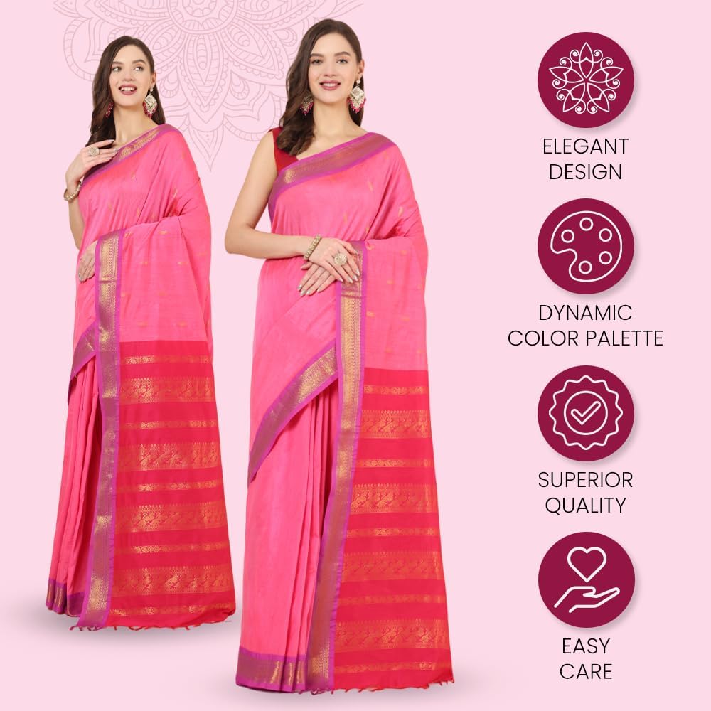 Women's Gadwal Silk Cotton Saree with Contrast Unstitched Blouse Piece - Stylish and Classic Traditional Saree