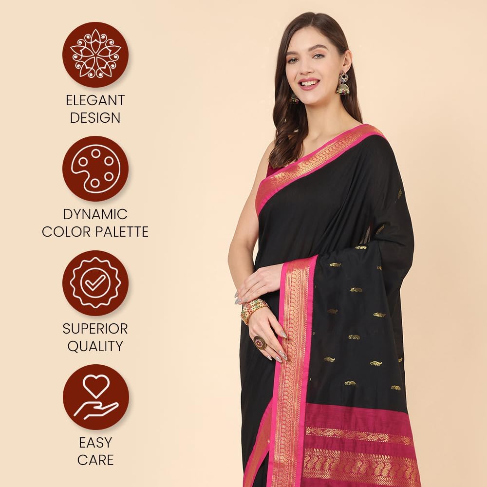 Women's Gadwal Silk Cotton Saree with Contrast Unstitched Blouse Piece - Stylish and Classic Traditional Saree