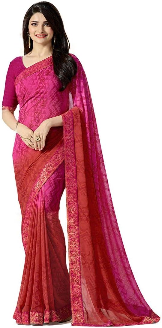 MAHEK Indian Women's Georgette New Fancy All Over Flower Prints Saree with Border & Blouse