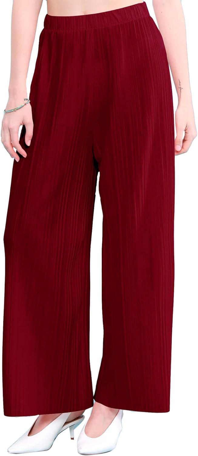 Lock and Love Womens Pleated Wide Leg Palazzo Maxi Pants with Drawstring or Elastic Band