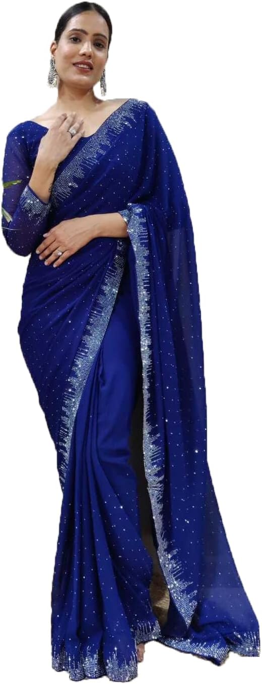 STELLACOUTURE Indian Georgette ready to wear saree for Women with UNSTITCHED blouse ST-014