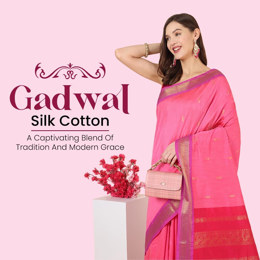 Women's Gadwal Silk Cotton Saree with Contrast Unstitched Blouse Piece - Stylish and Classic Traditional Saree