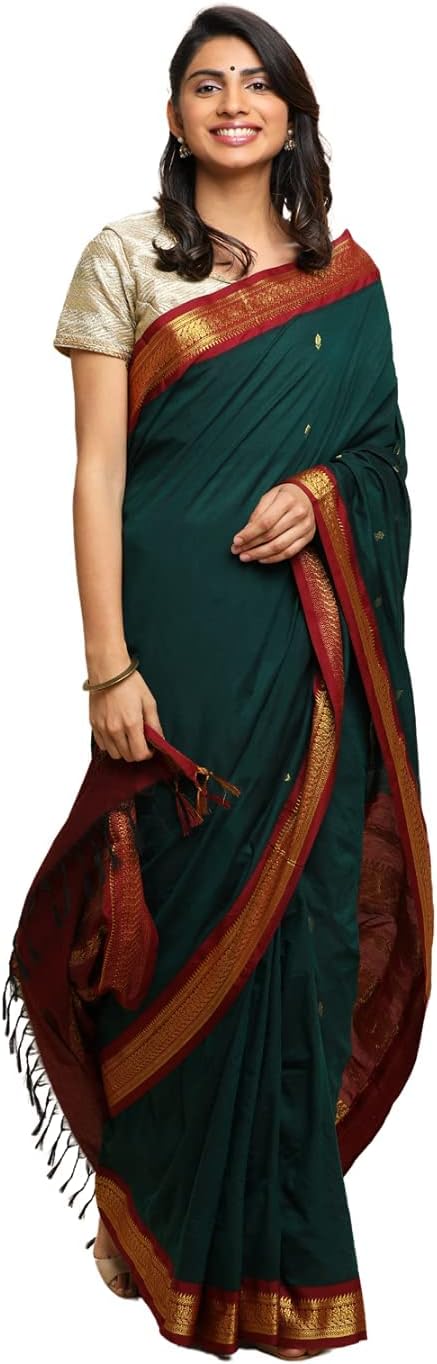 Women's Gadwal Silk Cotton Saree with Contrast Unstitched Blouse Piece - Stylish and Classic Traditional Saree