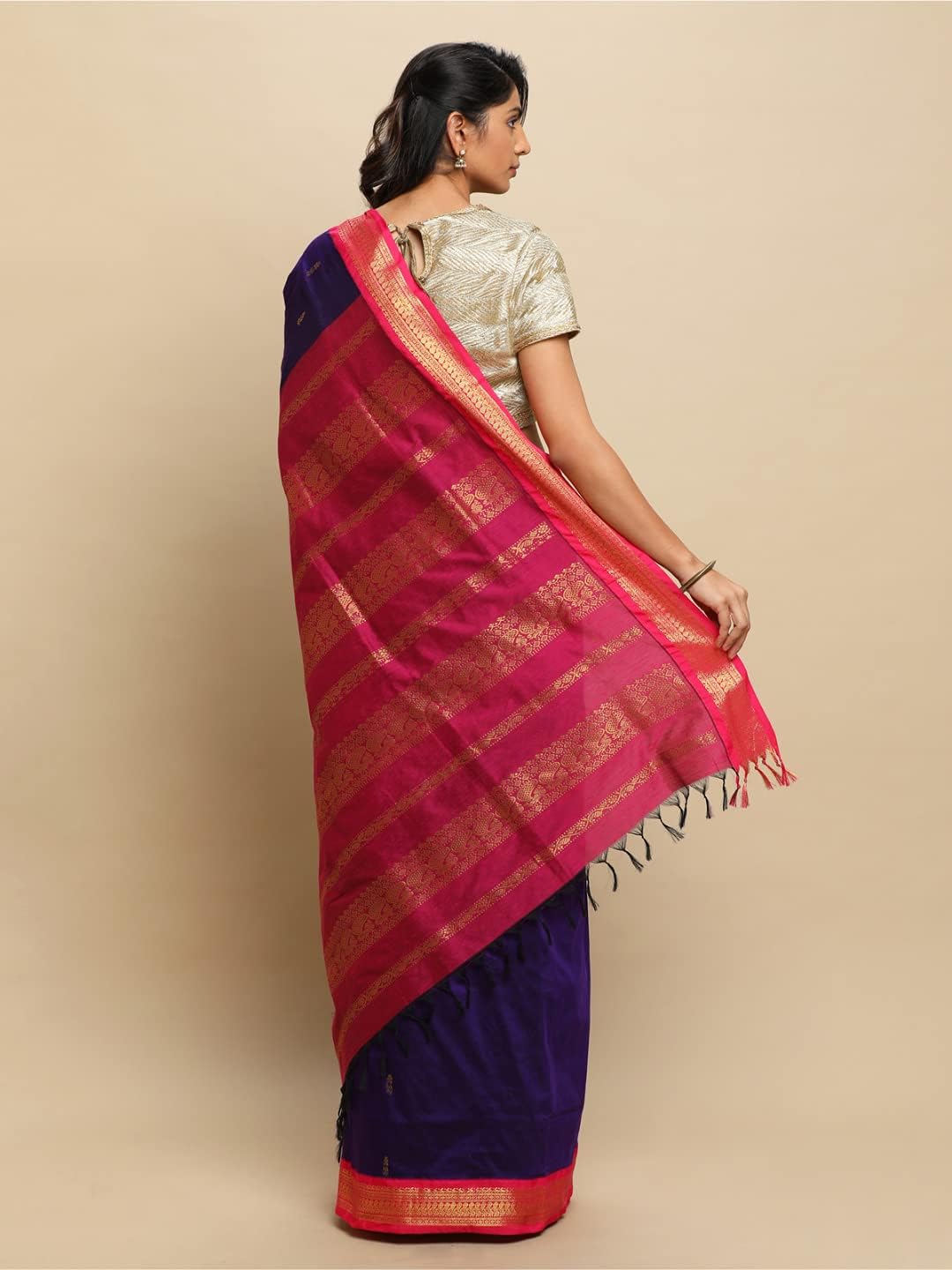 Women's Gadwal Silk Cotton Saree with Contrast Unstitched Blouse Piece - Stylish and Classic Traditional Saree