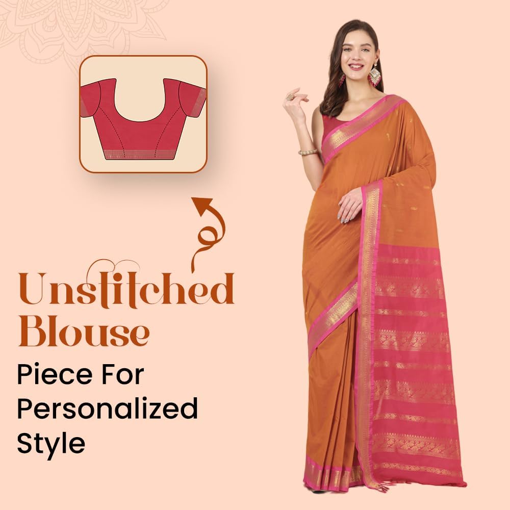 Women's Gadwal Silk Cotton Saree with Contrast Unstitched Blouse Piece - Stylish and Classic Traditional Saree