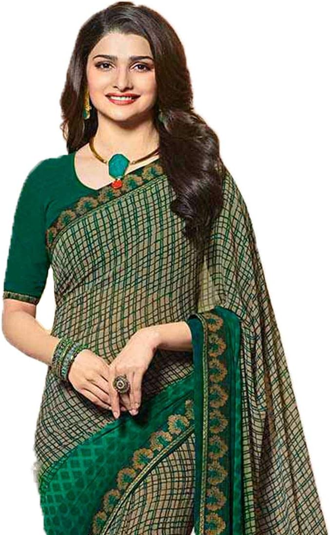 MAHEK Indian Women's Georgette New Fancy All Over Flower Prints Saree with Border & Blouse