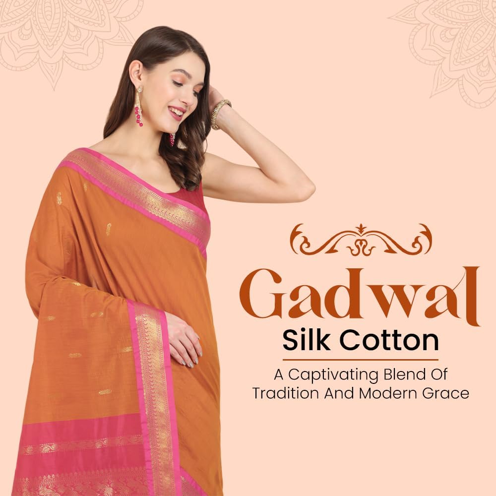 Women's Gadwal Silk Cotton Saree with Contrast Unstitched Blouse Piece - Stylish and Classic Traditional Saree