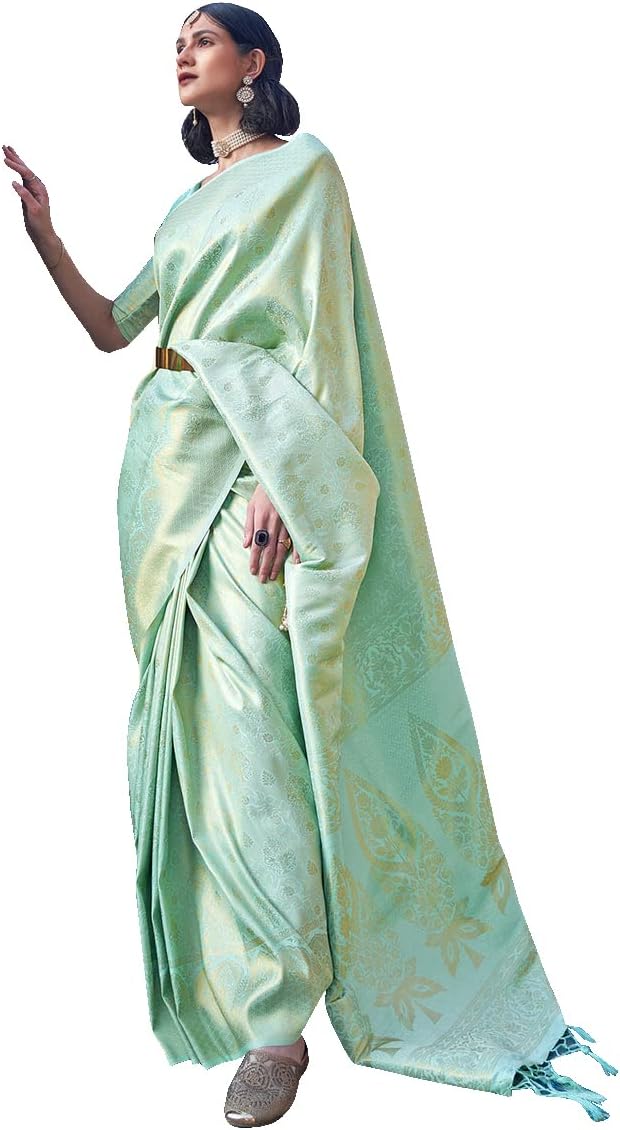 Womens Kanjivaram Silk Saree with Zari Woven Saree With Blouse Piece