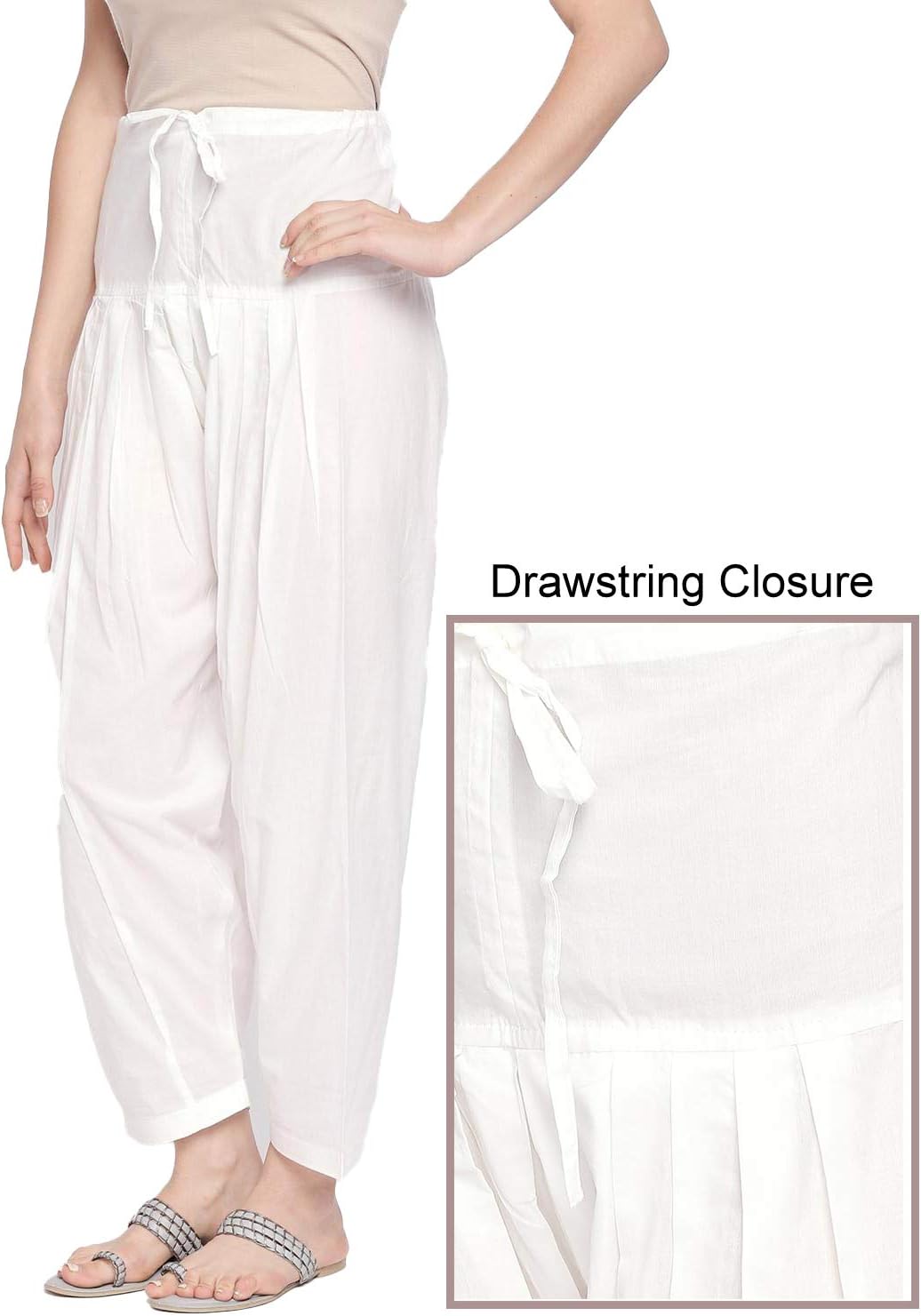 ladyline Plain Cotton Salwar Pants with Drawstring Closure Indian Baggy Pants for Women Yoga