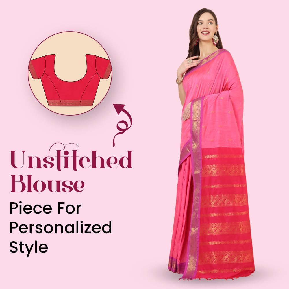 Women's Gadwal Silk Cotton Saree with Contrast Unstitched Blouse Piece - Stylish and Classic Traditional Saree