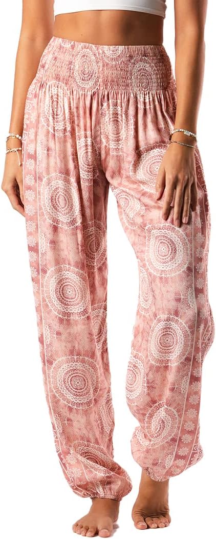 Lotus and Luna Women's Harem Pants Thai Pants for Beach & Lounge High Waisted Flowy Boho Pants Genie Pants Yoga Pants