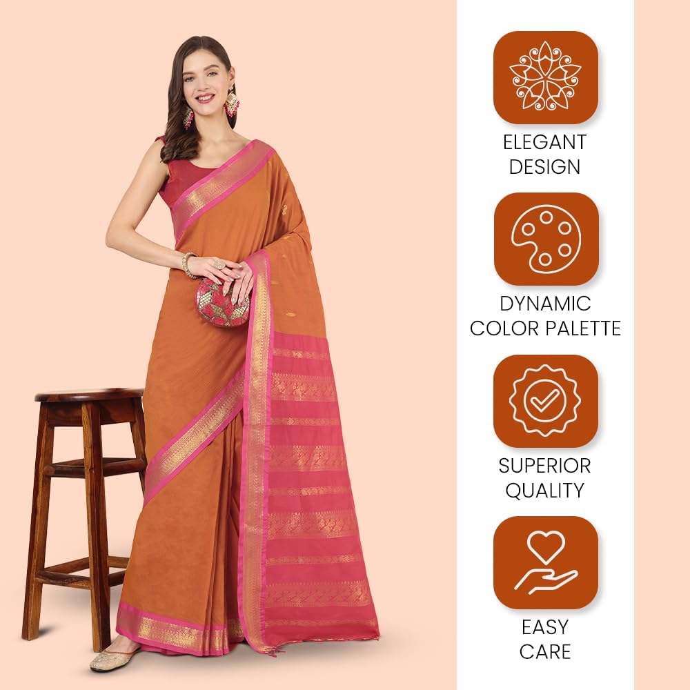 Women's Gadwal Silk Cotton Saree with Contrast Unstitched Blouse Piece - Stylish and Classic Traditional Saree