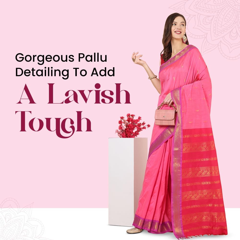 Women's Gadwal Silk Cotton Saree with Contrast Unstitched Blouse Piece - Stylish and Classic Traditional Saree