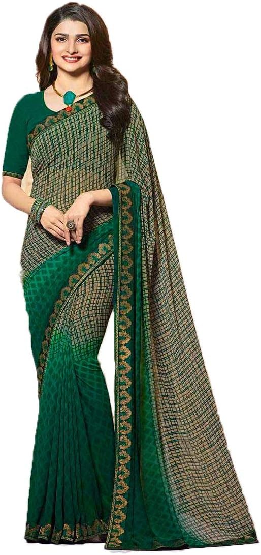 MAHEK Indian Women's Georgette New Fancy All Over Flower Prints Saree with Border & Blouse