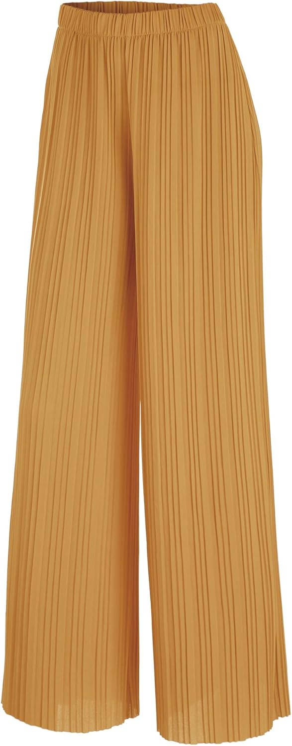 Lock and Love Womens Pleated Wide Leg Palazzo Maxi Pants with Drawstring or Elastic Band