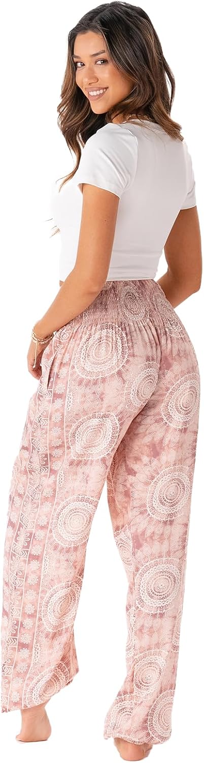 Lotus and Luna Women's Harem Pants Thai Pants for Beach & Lounge High Waisted Flowy Boho Pants Genie Pants Yoga Pants