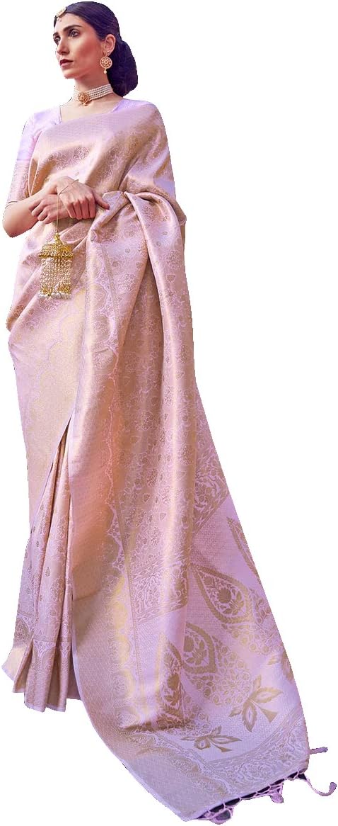 Womens Kanjivaram Silk Saree with Zari Woven Saree With Blouse Piece