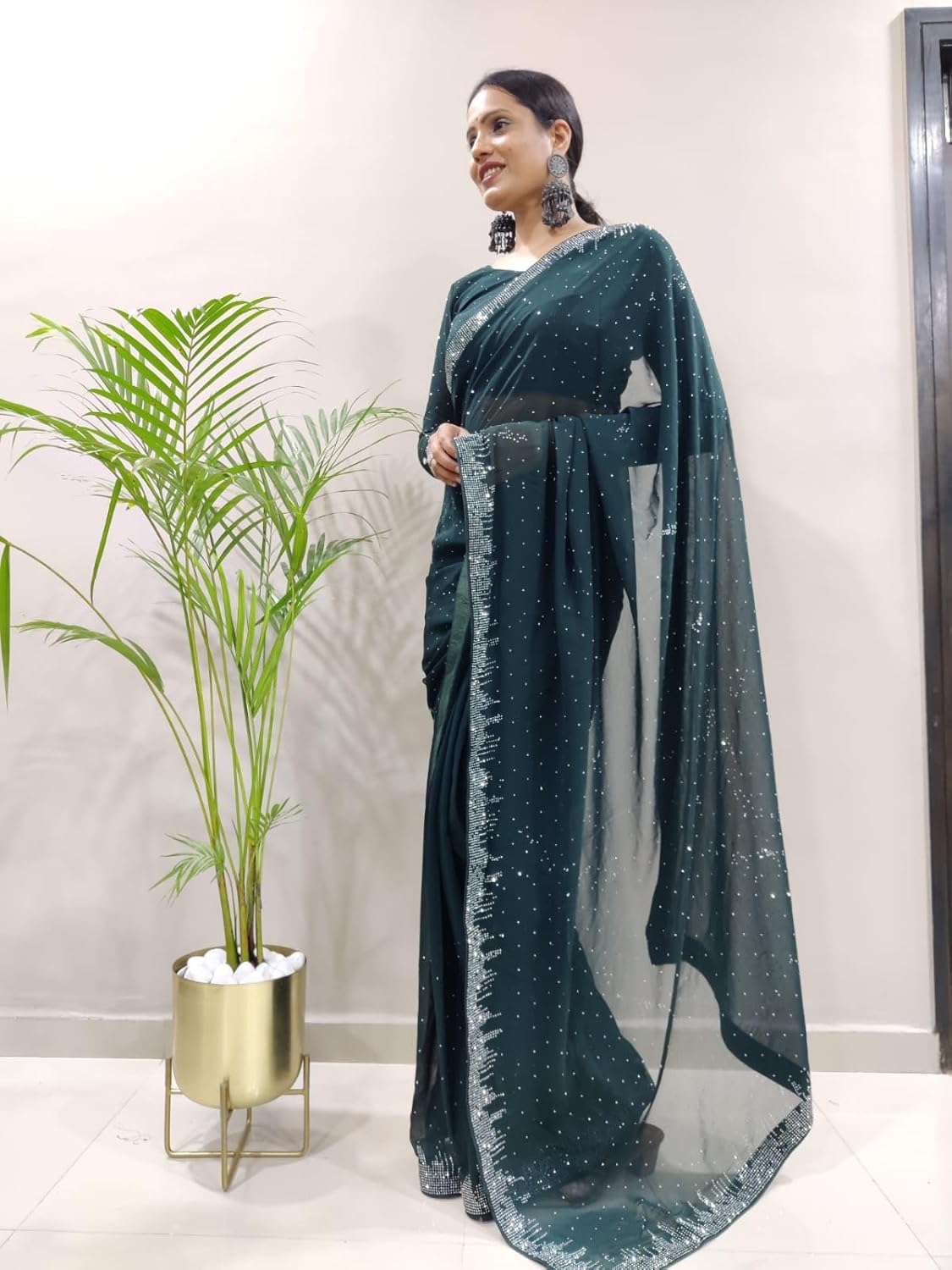 STELLACOUTURE Indian Georgette ready to wear saree for Women with UNSTITCHED blouse ST-014