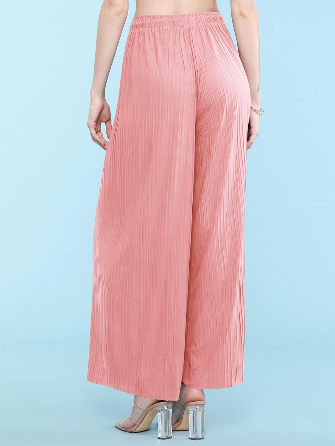 Lock and Love Womens Pleated Wide Leg Palazzo Maxi Pants with Drawstring or Elastic Band