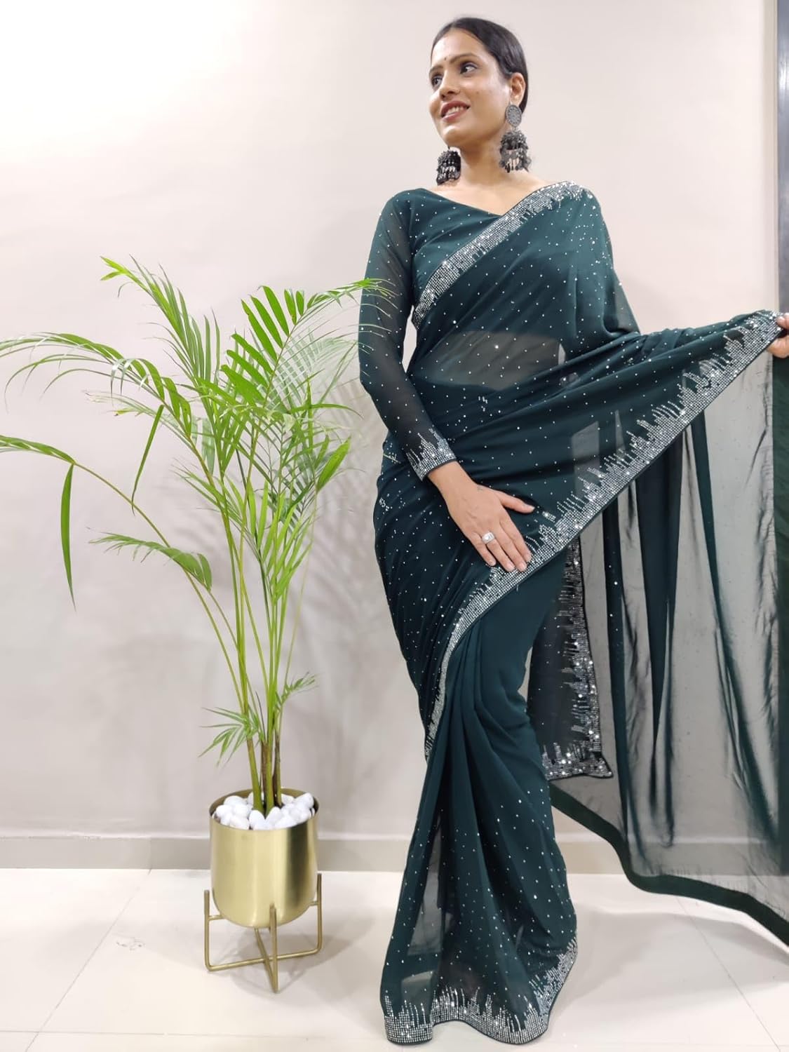 STELLACOUTURE Indian Georgette ready to wear saree for Women with UNSTITCHED blouse ST-014