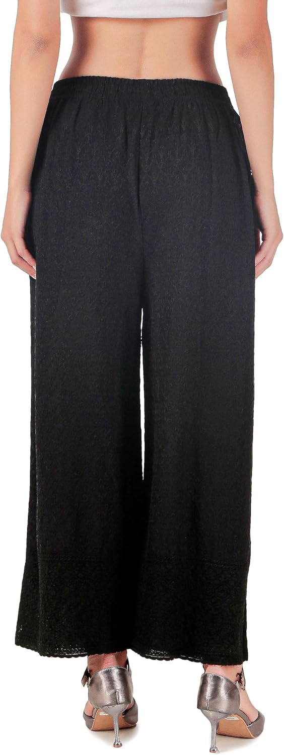 ladyline Women's Embroidered Hakoba Chikhan Palazzo Pant in Rayon with Elastic Closure