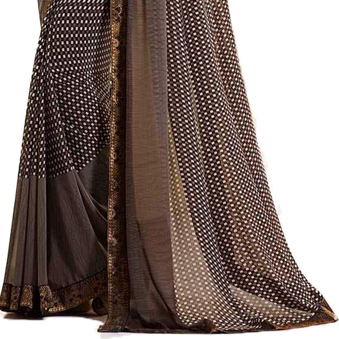 MAHEK Indian Women's Georgette New Fancy All Over Flower Prints Saree with Border & Blouse