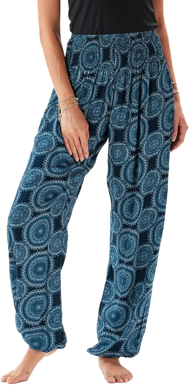 Lotus and Luna Women's Harem Pants Thai Pants for Beach & Lounge High Waisted Flowy Boho Pants Genie Pants Yoga Pants