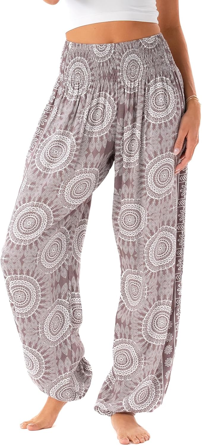 Lotus and Luna Women's Harem Pants Thai Pants for Beach & Lounge High Waisted Flowy Boho Pants Genie Pants Yoga Pants